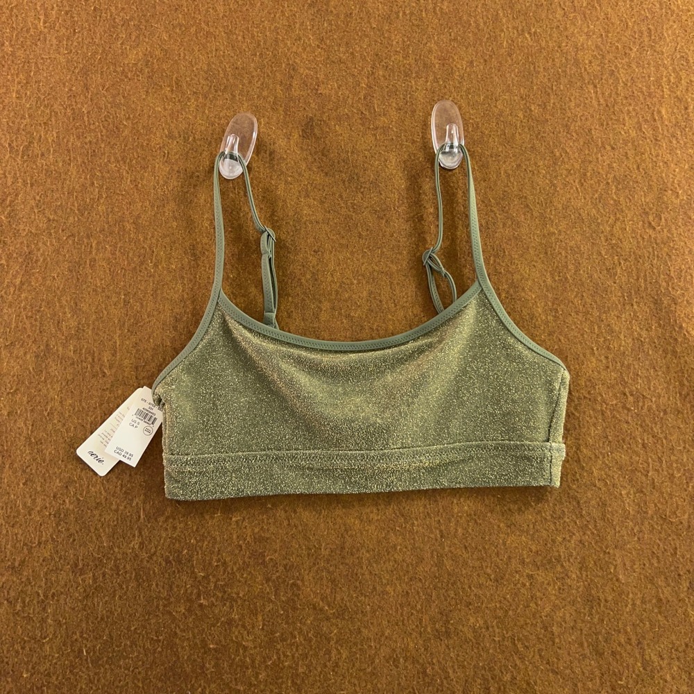 Aerie Womens Small Green Metallic Sparkle Scoop Neck Bikini Top NWT